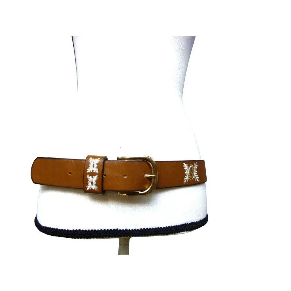 Women’s Embroidered Belt, Cognac, L